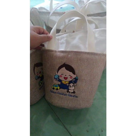 tas bucket kanvas hampers custom gambar