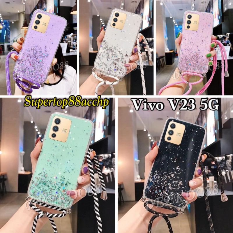 Case Tali Nagita Vivo V23E V23 5G Y15S Y01 Lanyard Glitter Gantungan