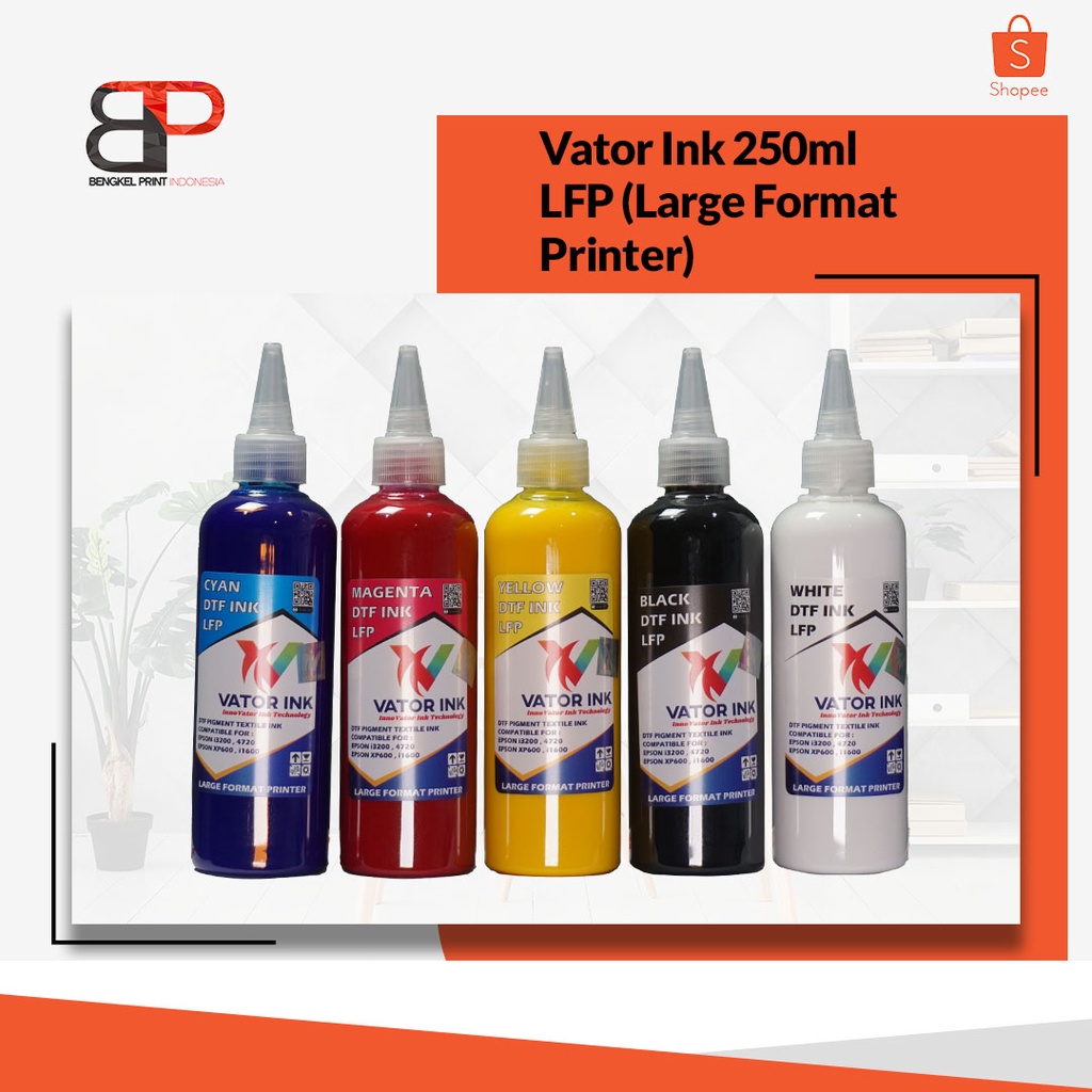 Tinta Vator DTF LFP Large Format Printer CMYK 250ml