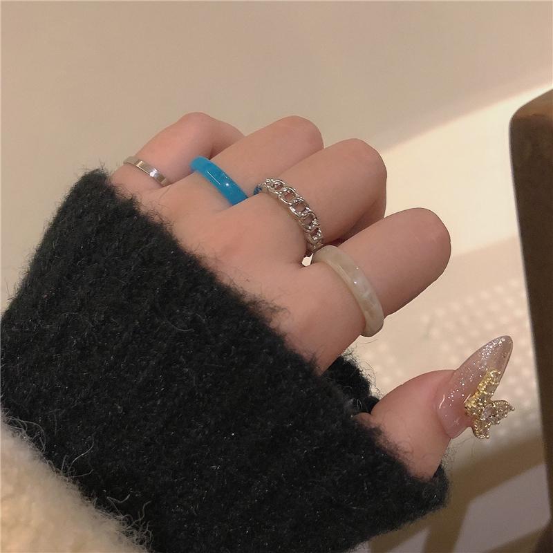 4pcs / Set Cincin Resin Gaya Korea Untuk Wanita