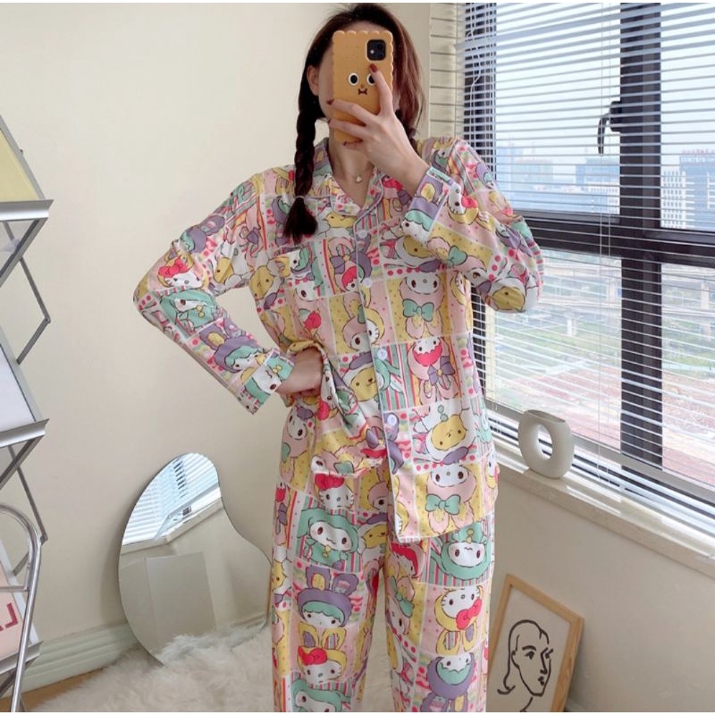 Baju tidur lengan panjang Piyama wanita pp import krah korean style-PP.K MY MELODY