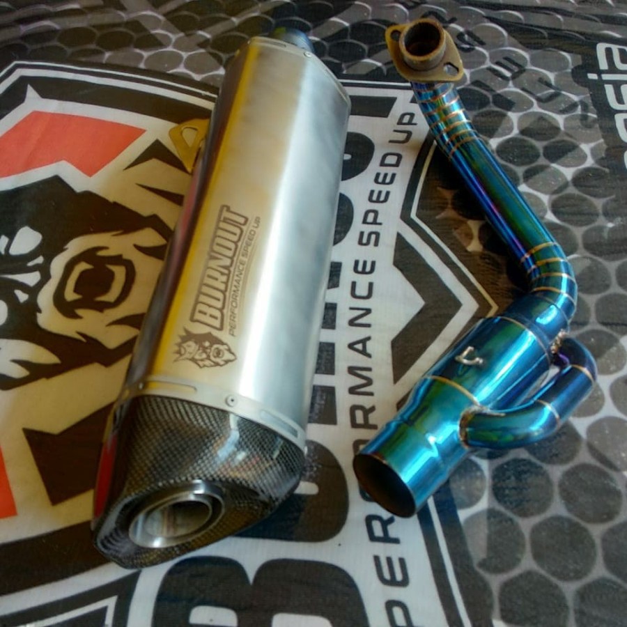 knalpot xmax burnout || header half blue power boom dual pipe - yamaha