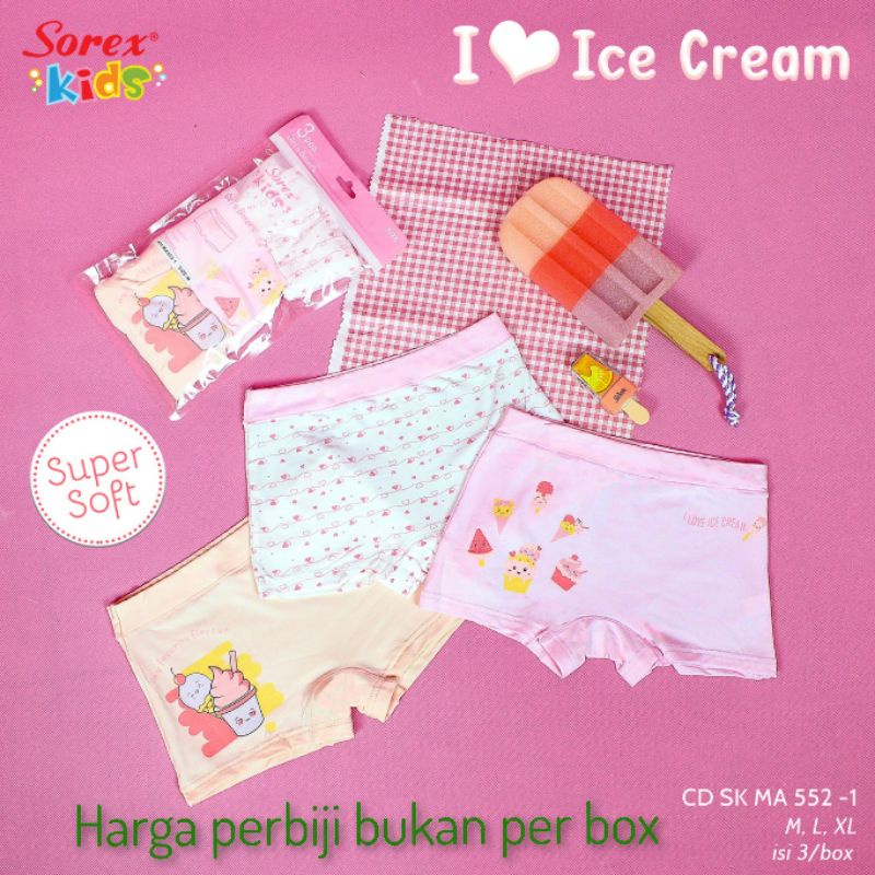 Sorex kids girl MA 552 (motif Ice cream) harga perbiji bukan per pak celana dalam anak perempuan M,L,XL