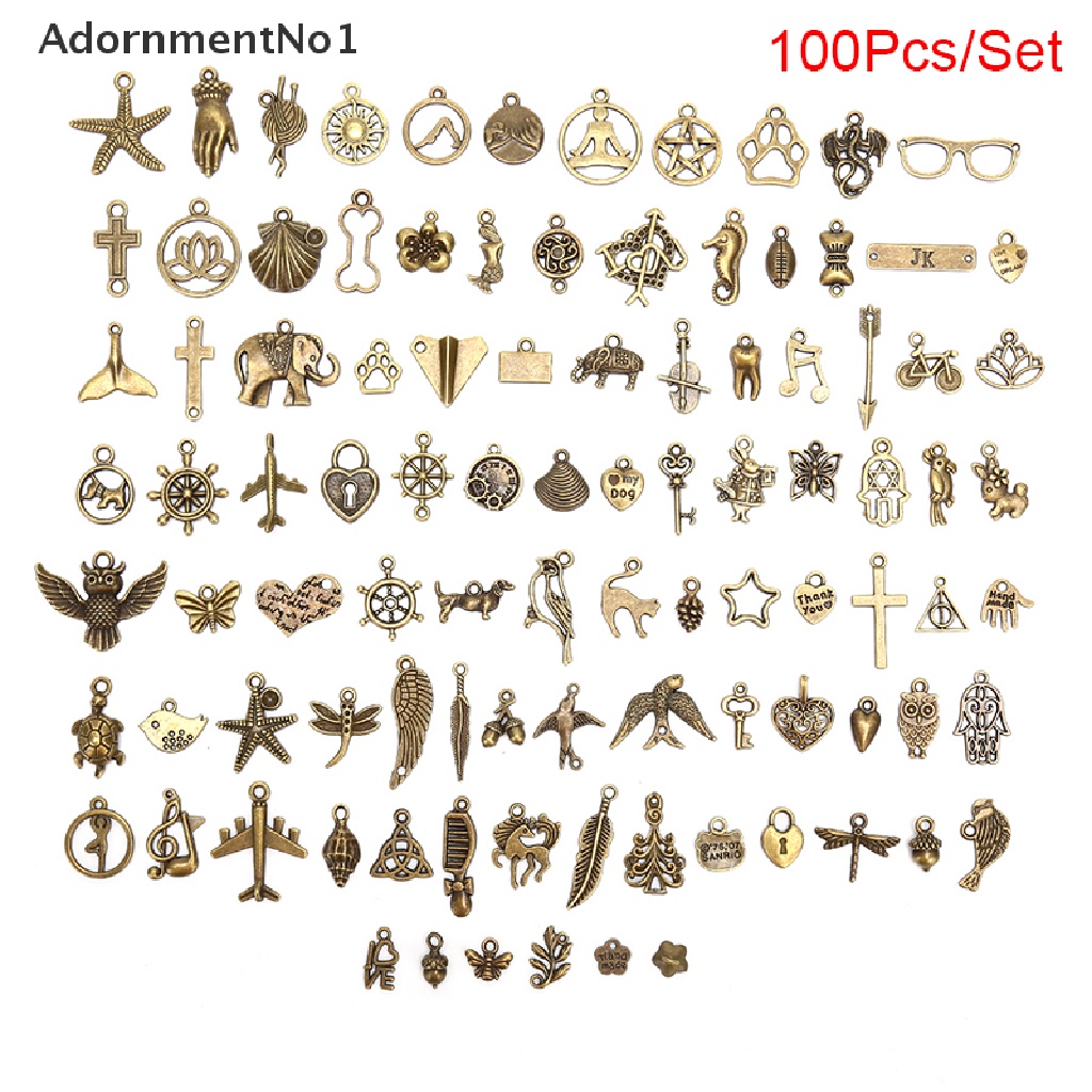 (AdornmentNo1) 100pcs / Set Liontin Salib Motif Hewan Campur Bahan Alloy Untuk DIY Perhiasan Charms