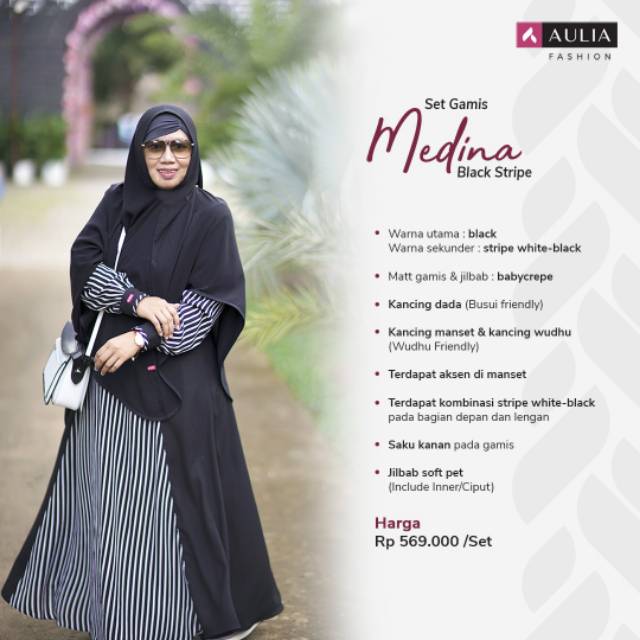 SET GAMIS MEDINA BLACK STRIPE / AULIA FASHION