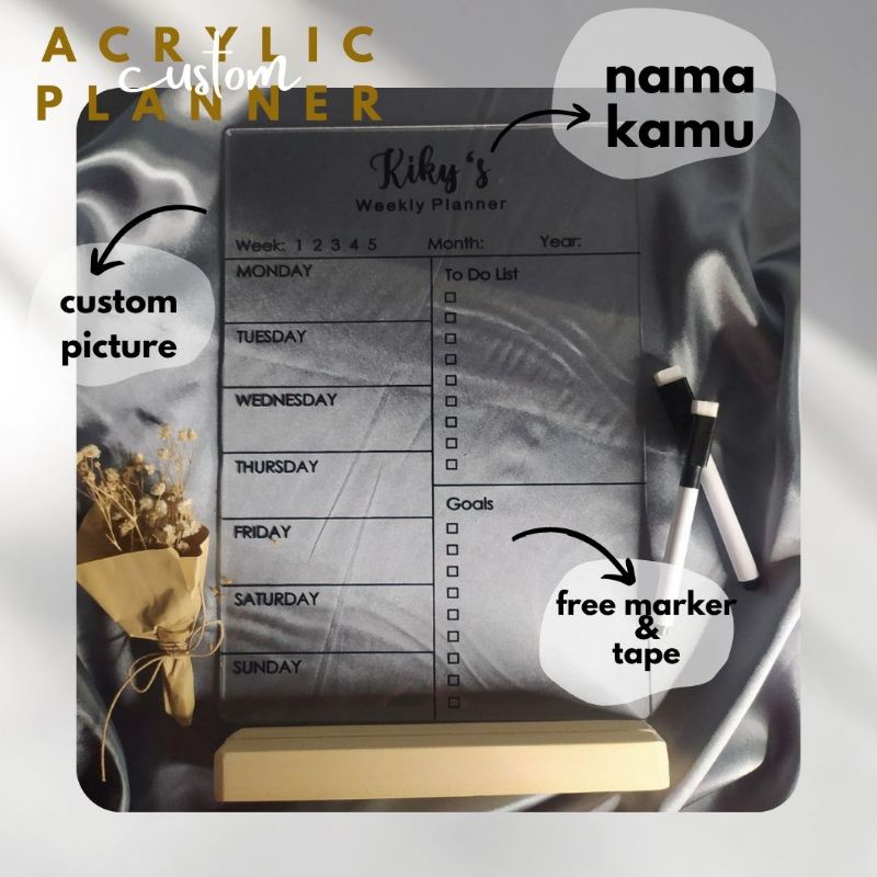 

SERI 1 Akrilik Planner Ukuran A5 | Custom Desain | To do List | Book Journal