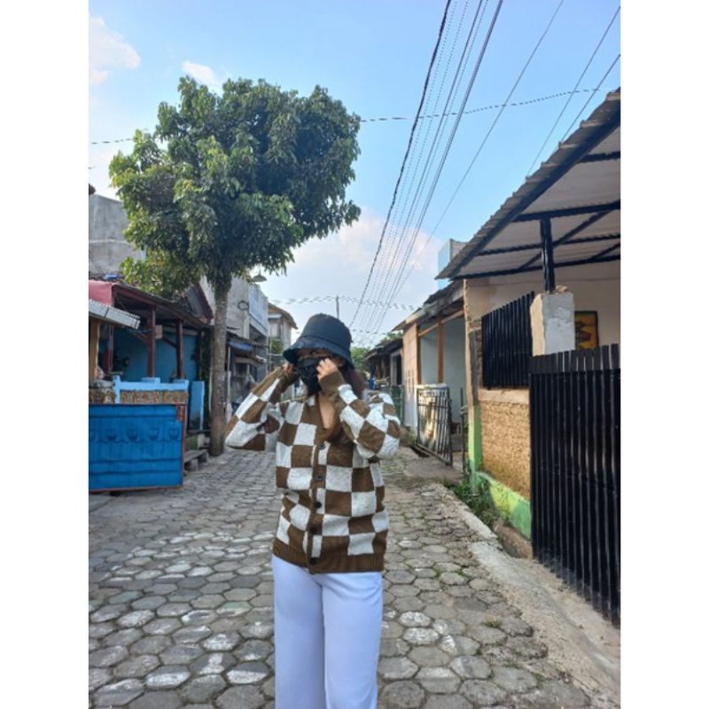 CARDIGAN JENO MOTIF KOTAK KOTAK BESAR