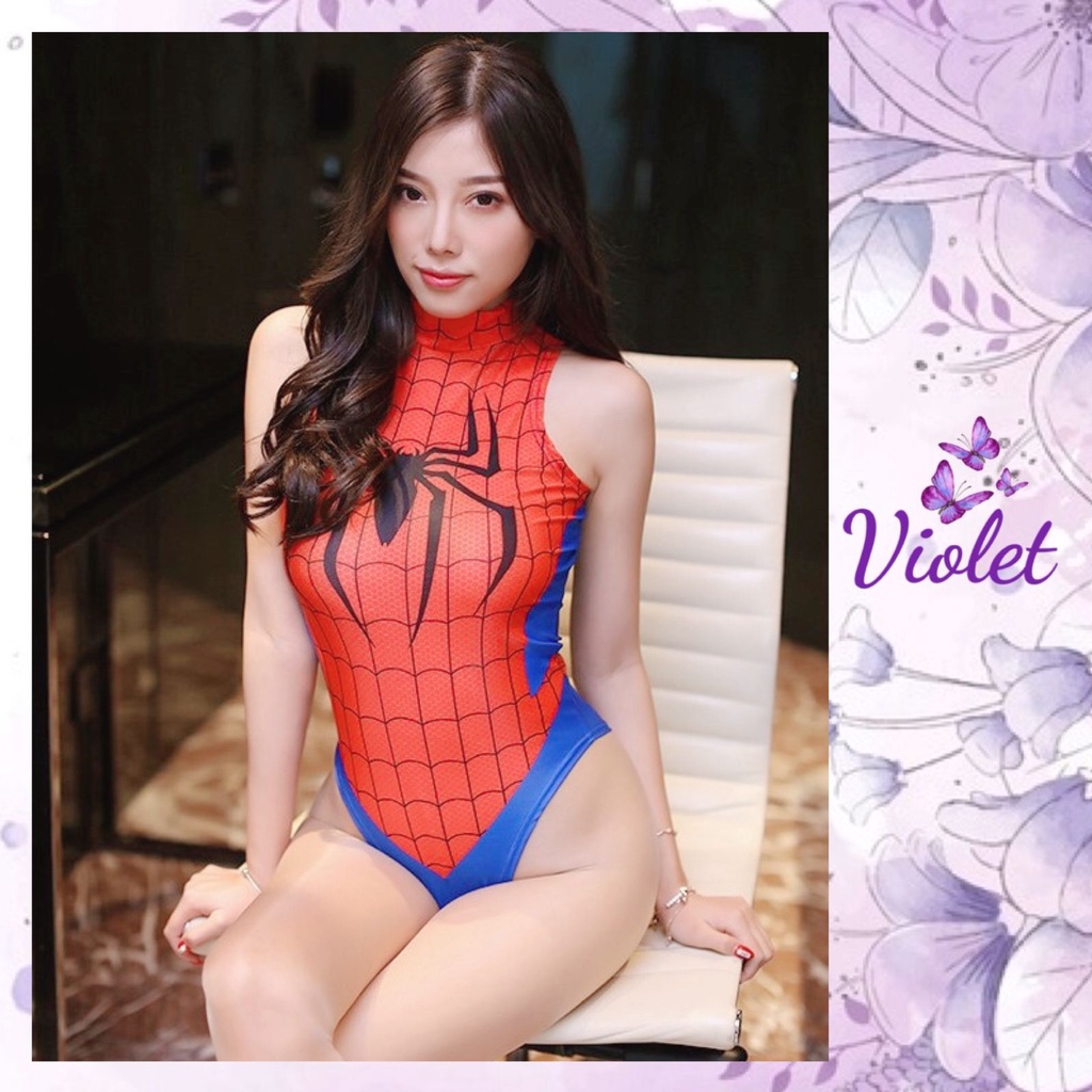 Violet Lingerie Wanita Sexy Lingerie Bikini Cosplay Spiderman  Costume Superhero Erotis 1280