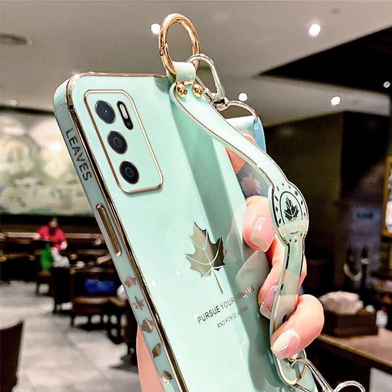 Case Motif Daun Maple Dengan lanyard Untuk OPPO A16 2021