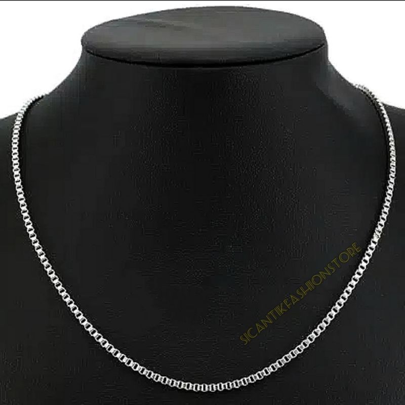 kalung Titanium rantai kotak Pria/wanita 45cm lapis emas putih Terlaris anti karat perhatian Pria