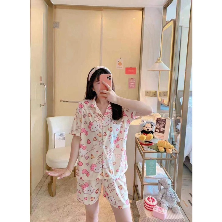 baju tidur import / hotpans dewasa / pakaian tidur / daster /piyama kerah kancing celana pendek