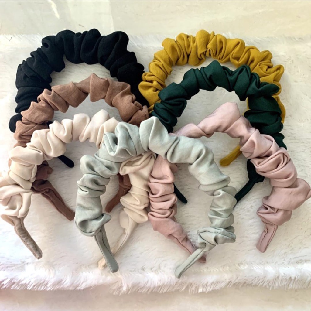 Bando Scrunchie Kerut Satin Ruffle Korea / Headband Bandana Nagita Polos