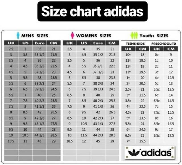 chart ukuran sepatu adidas