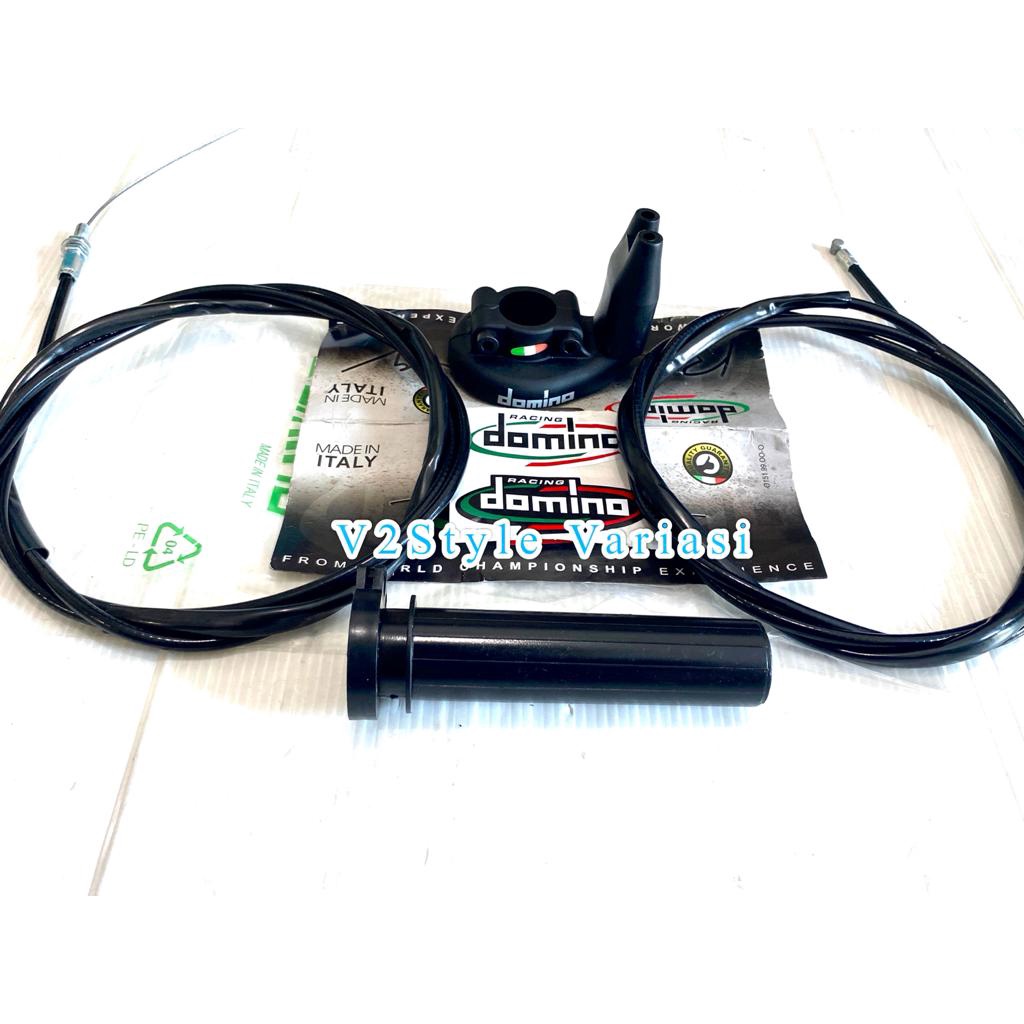 GAS SPONTAN DOMINO ITALY 2 KABEL GAS 190CM KARBON ASLI SERAT NINJA CBR AEROX KLX FU TRACKER VARIO VIXION RX KING Gas Spontan paket + L Gas Cnc + 2 Kabel Gas Serat Sonic Satria fu Beat Scoopy Nmax GAS SPONTAN DOMINO 2 KABEL CRF GAS SPONTAN D TRacker PNP