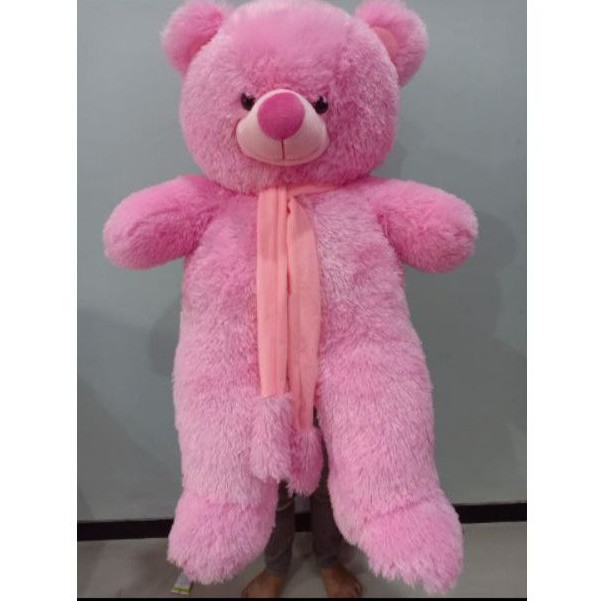 Boneka teddy bear jumbo / boneka beruang jumbo syal telapak pink muda / GROSIR BONEKA
