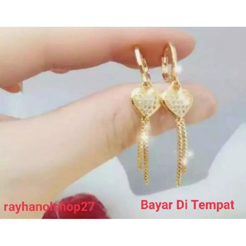 R-0  Anting xuping Jurai motif love Lapis emas gold