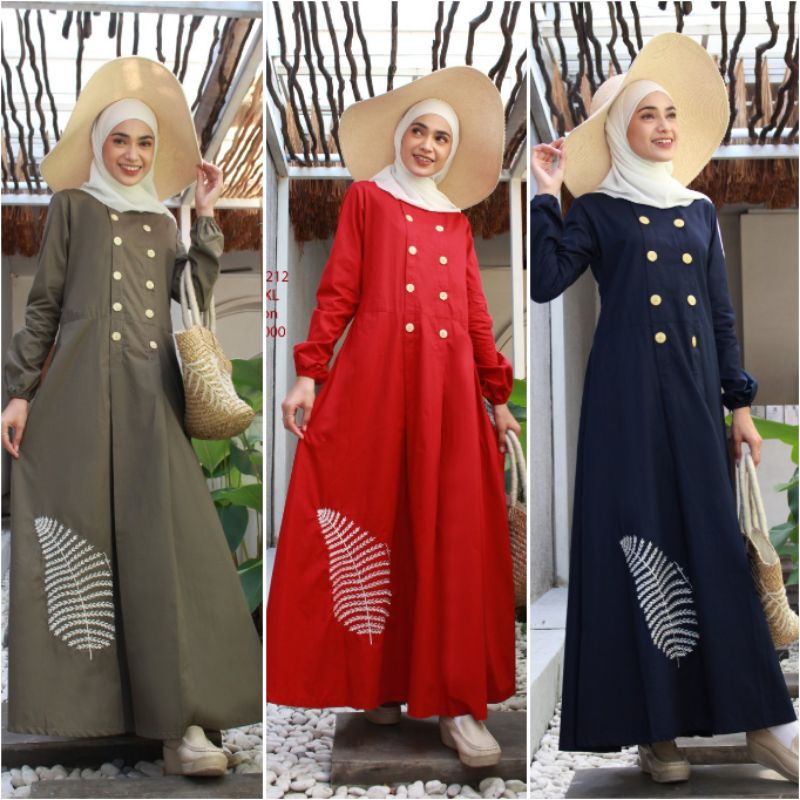 Sale Abaya A220212 bordir polos warna merah red, biru navy, hijau army size XS S M L Dannis Collecti