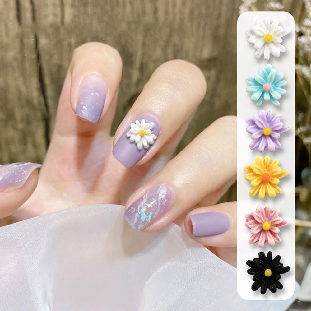 Agustina Perhiasan Kuku Daisy Kecil Gaya Perancis Pesona Elegan Indah DIY Nail Art Desgin