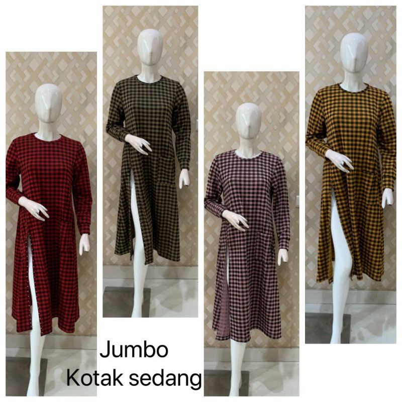 Tunik kotak-kotak mutiara Rajut knit premium