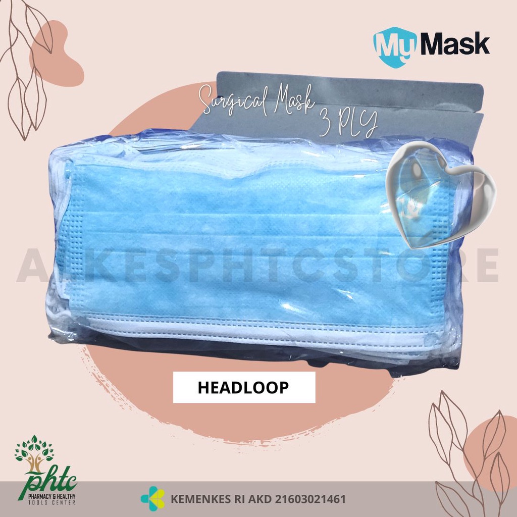 MY MASK Masker Medis 3 Ply Biru l Surgical Facemask HEADLOOP Isi 50 Pcs
