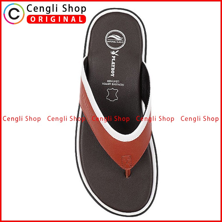 PLAYBOY SANDAL JEPIT KULIT CASUAL PRIA ORIGINAL TERBARU COKLAT PLB6