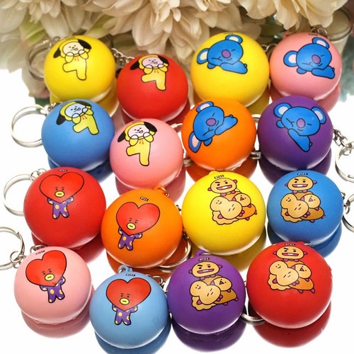 GANTUNGAN KUNCI SQUISHY MINI BULAT MOTIF BTS BT21 DAN MOTIF WORTEL