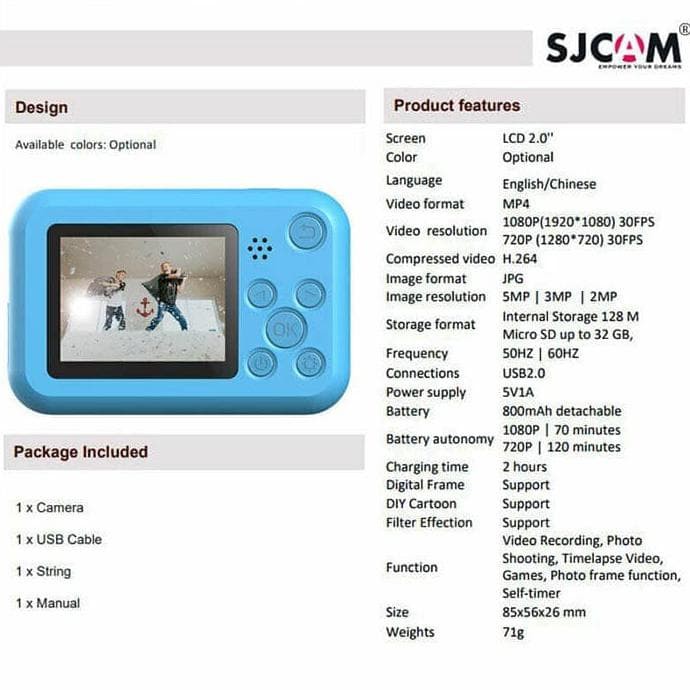 SJCAM FunCam Kids Kamera 2 Inch LCD HD 1080P