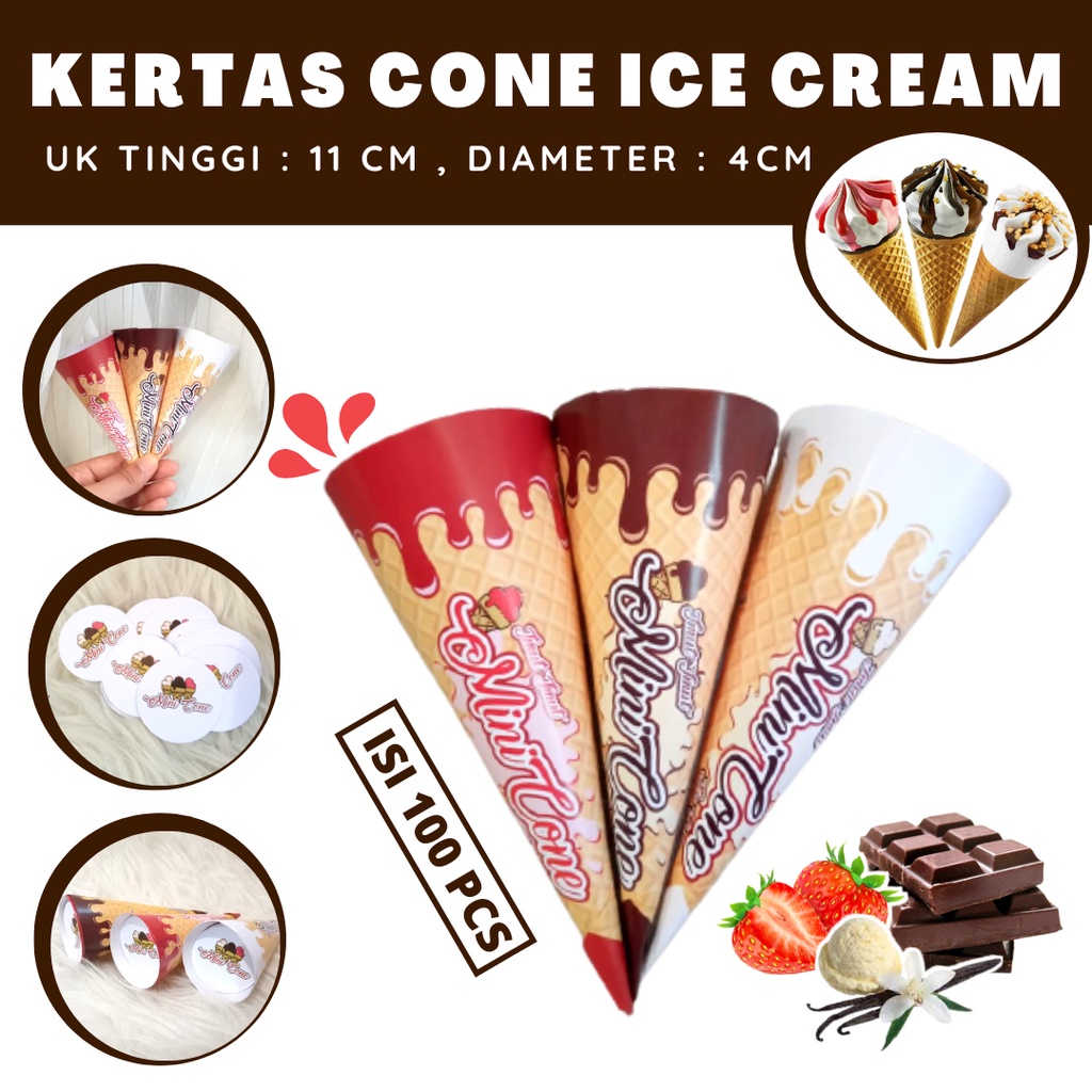 

KERTAS CONE ICE CREAM MINI 100PCS ISI 3 VARIAN RASA / ES KRIM CONE