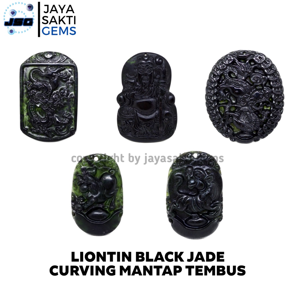 Black Jade Liontin Natural Curving Batu Alam Kristal Tembus