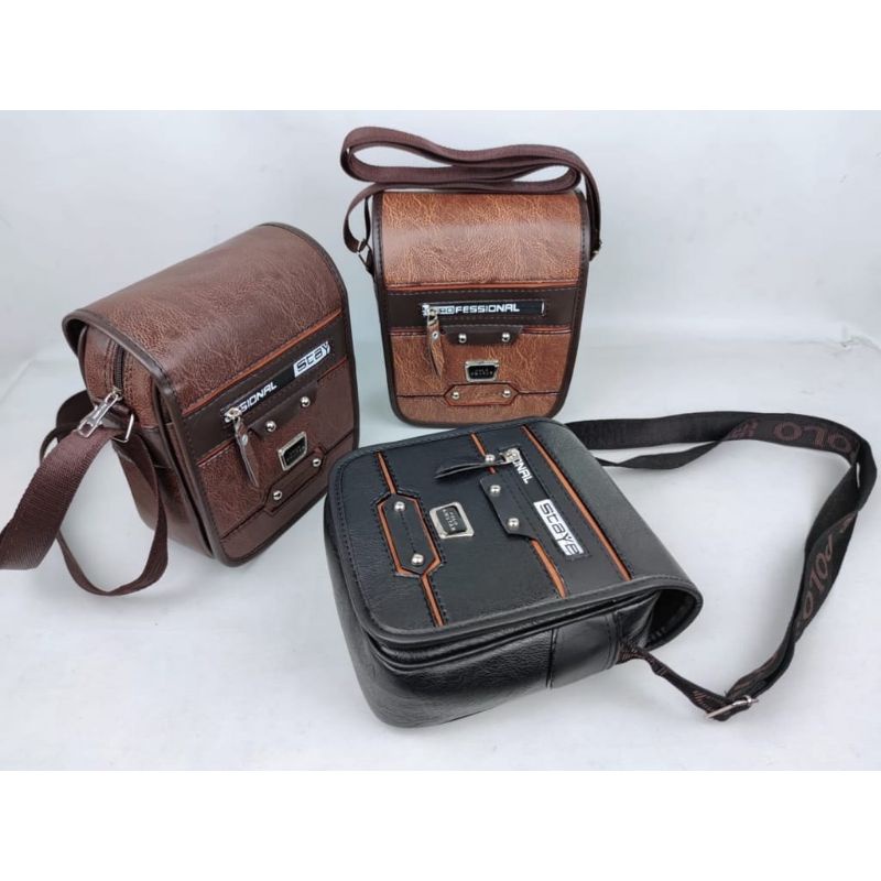 Tas Selempang Pria Kulit PU Leather Polo Amstar  8 Inchi Tas Pria Tas Polo Tas Selempang Terbaru Tas Selempang Waterproof