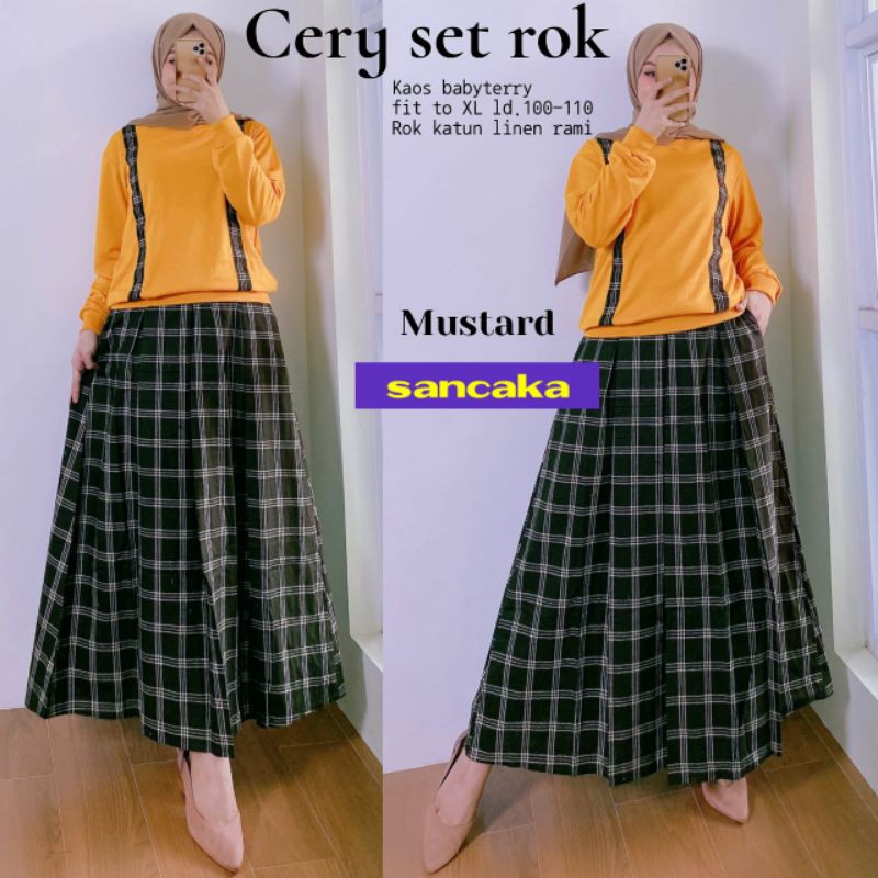Cerry set rok setelan rok panjang  motif kotak original sancaka termurah