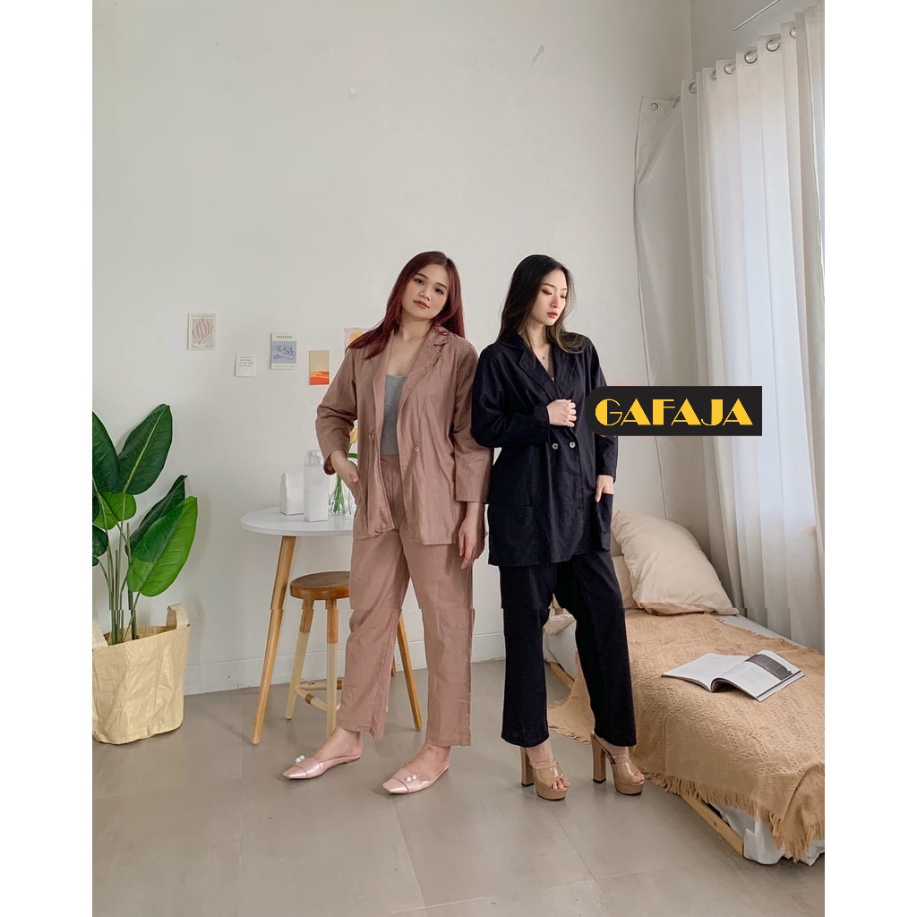 Setelan Pakaian Baju Outer Atasan Set Celana Wanita One Set Blazer Dan Celana Novela - Setelan Wanit