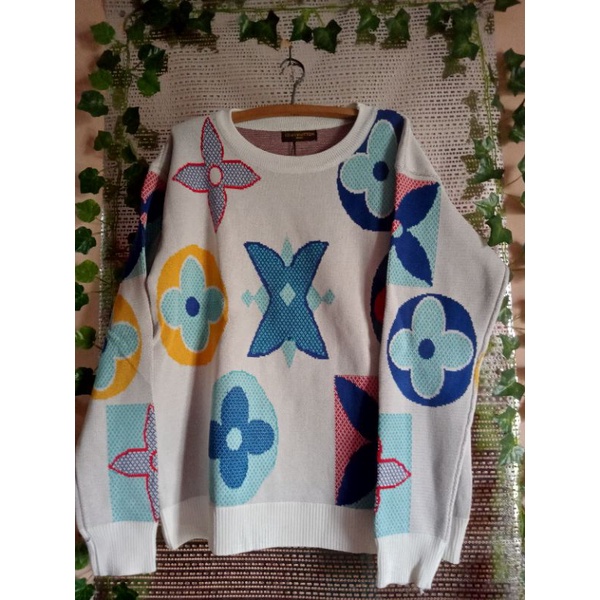 Kaos sweater rajut import LV putih corak