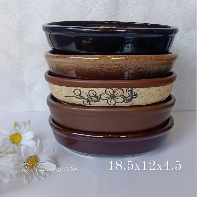 Pot keramik bonsai mame/shito/kaktus/sukulen oval besar / pot tanaman hias murah se-Jabodetabek