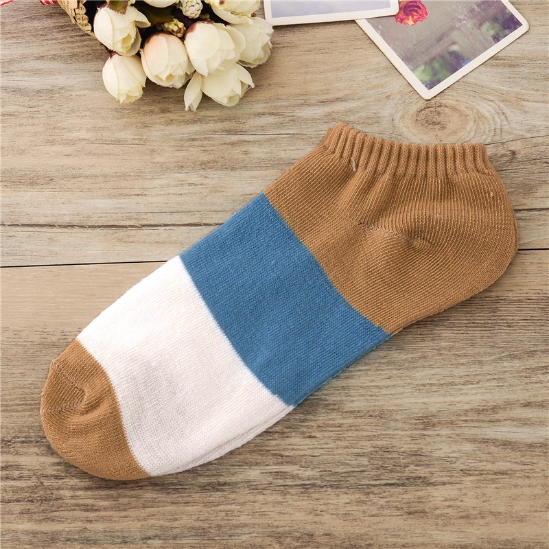 HC Kaos Kaki Ankle Polos Wanita KaosKaki Pendek Korea Murah Short Socks Kaos Kaki Motif Love Garis Murah-3 WARNA COKLAT