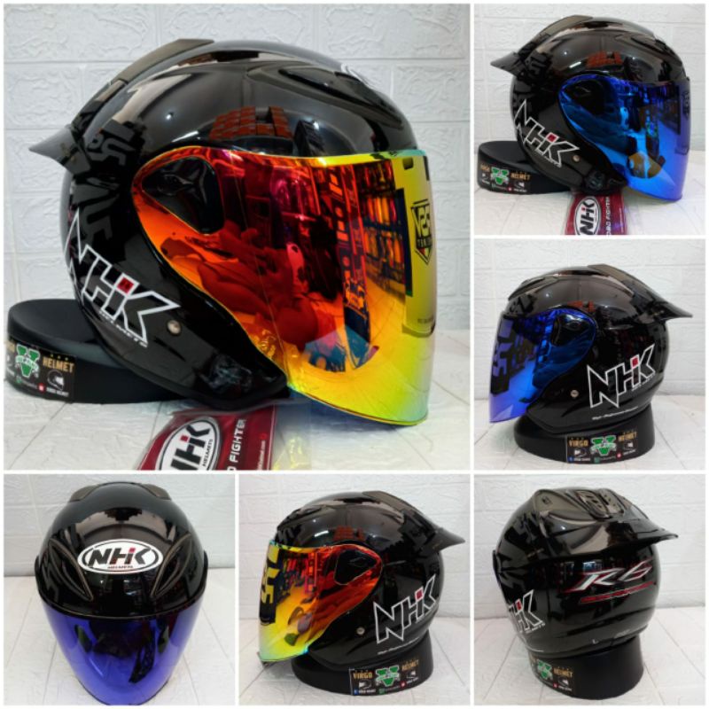 NHK HELM R6 SOLID BLACK GLOSSY PAKET GANTENG VISOR IRIDIUM + SPOILER
