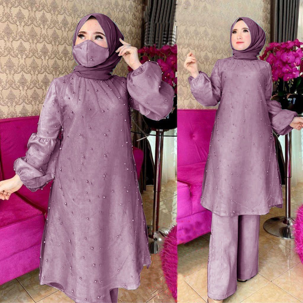 Syelbi Setelan Wanita Set Gamis Terbaru Baju Muslim - M L XL XXL Jumbo