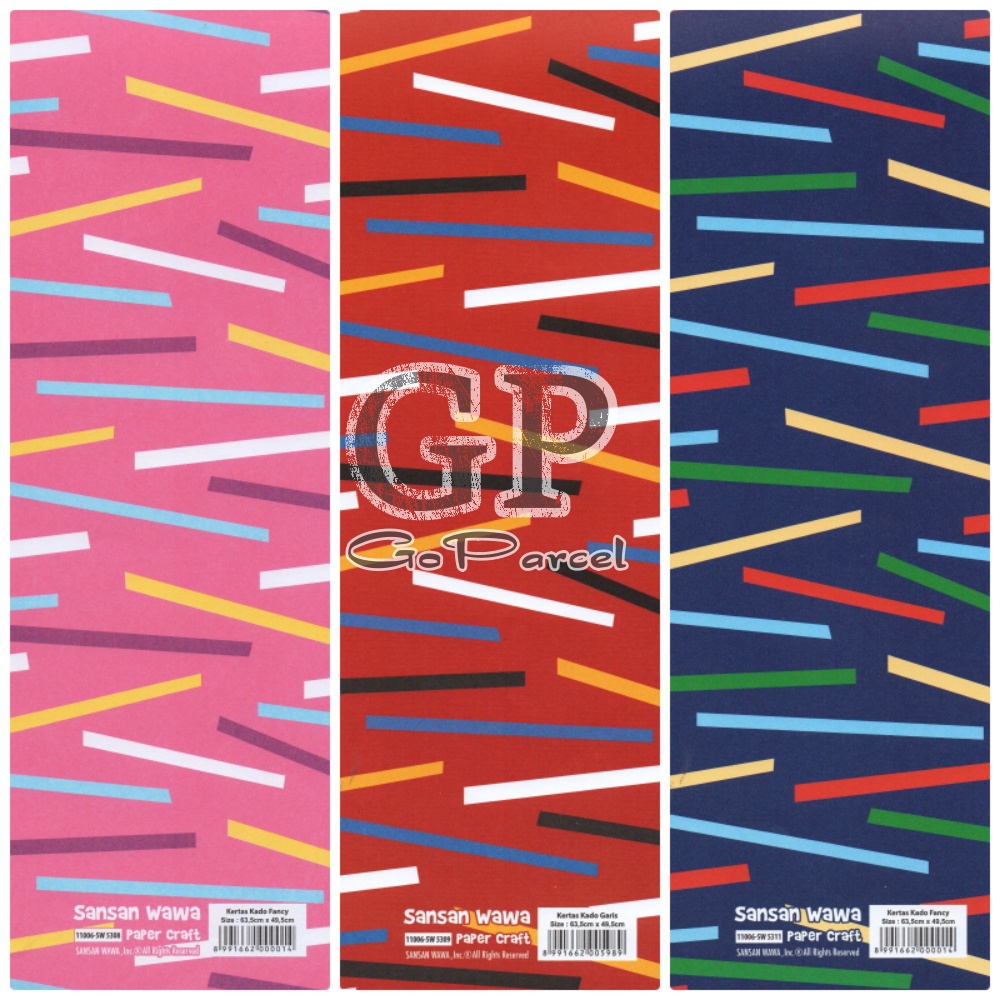 ( 5 Lembar ) SALUR SANWA - KERTAS KADO GARIS GARIS NETRAL DEWASA - GIFT WRAP PAPER SANSAN WAWA LINES COLORS PINK NAVY RED TOSCA YELLOW BLACK  / MERAH BIRU MOTIF DEWASA NETRAL VINTAGE