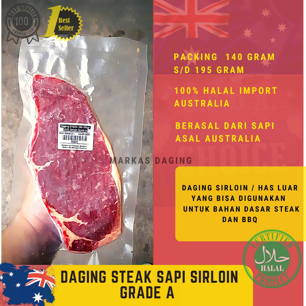 Daging STEAK Sapi AUS SIRLOIN Steak Beef Impor Grade A HALAL