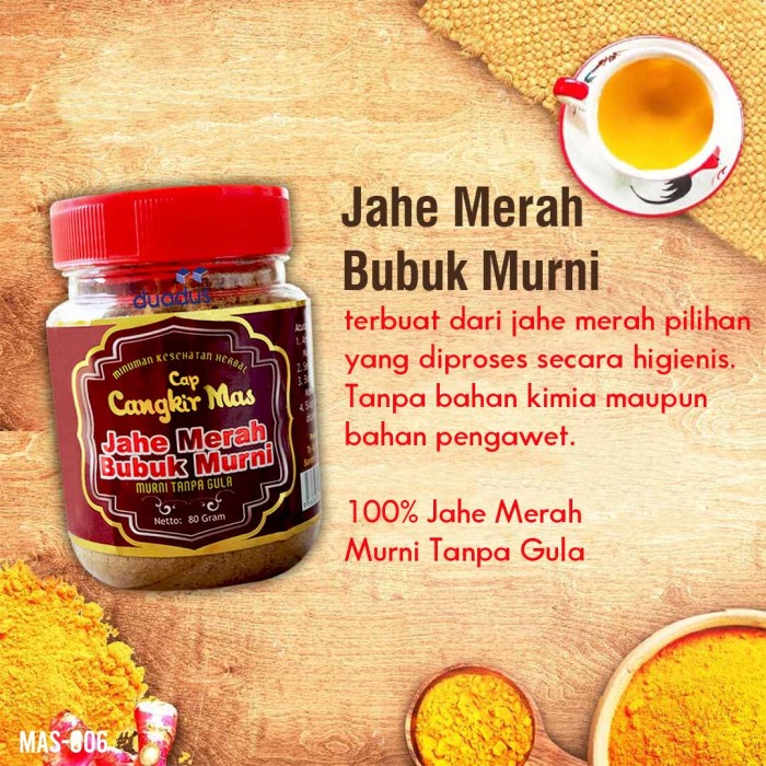 

Jahe Merah Bubuk Murni 100% Tanpa Gula Cap Cangkir Mas Toples 80 Gram