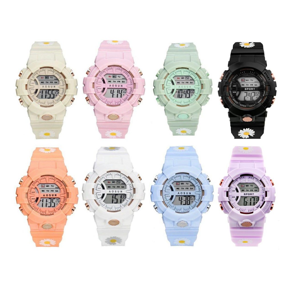 PA JAM TANGAN PRIA WANITA BUNGA DIGITAL RUBBER SPORT BULAT LED GROSIR COUPLE REMAJA JF063