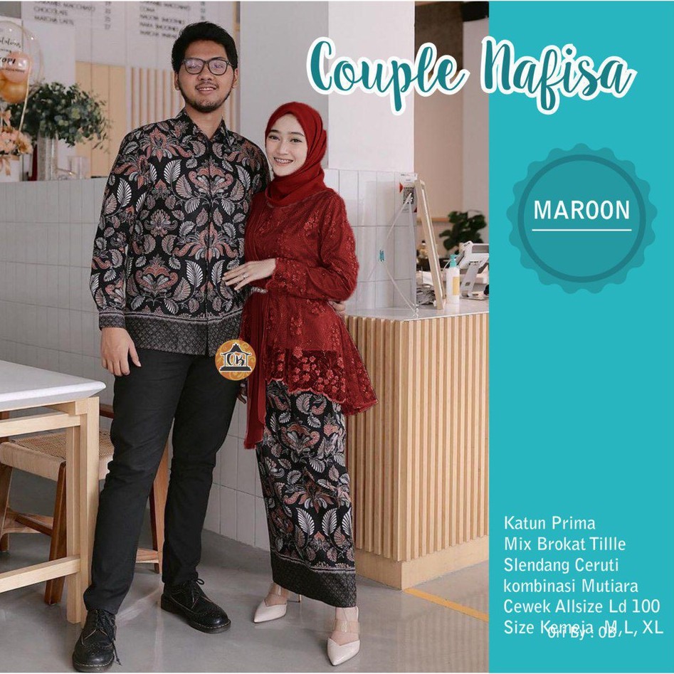Batik Brokat Kebaya Couple Jumbo Modern, Kebaya Tunangan Sarimbit Kondangan, Kebaya Wisuda Amalia-Couple Marun