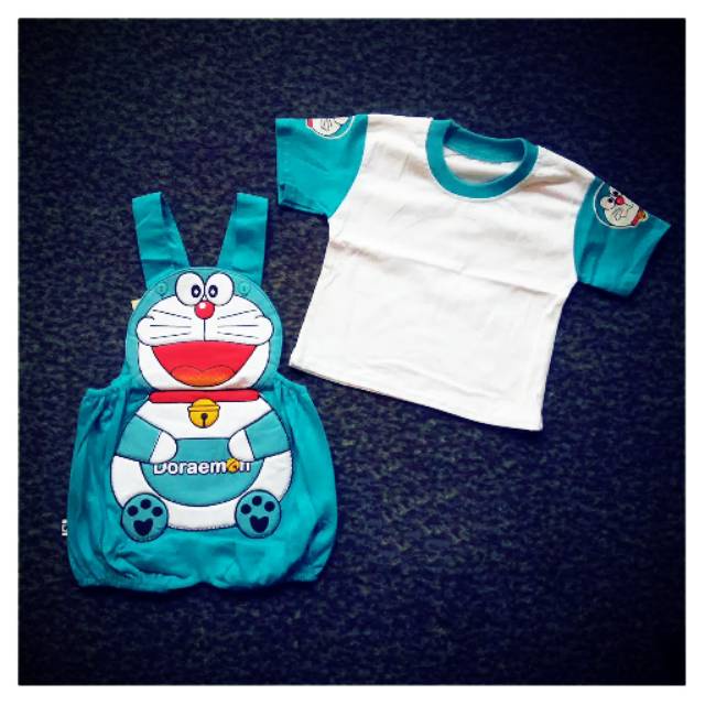 Romper Doraemon baju bayi lucu BAJU BAYI UNISEX DORAEMON ALLSIZE 2-12 BLN BAHAN KATUN LENGAN PENDEK