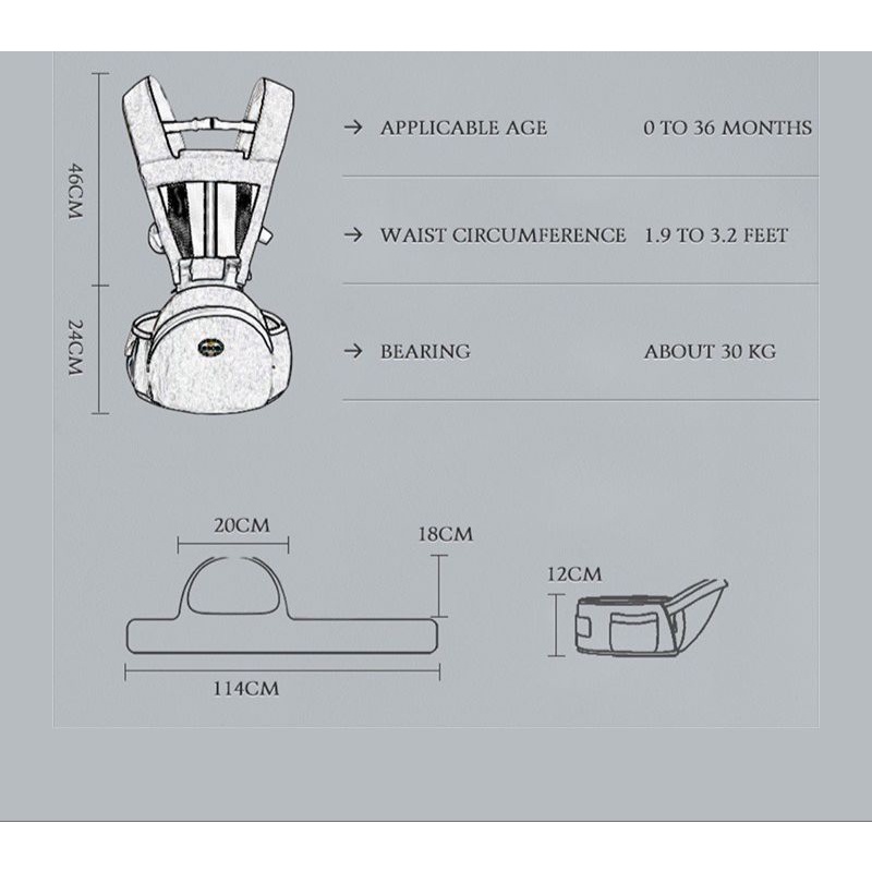 1234OS - Gendongan Bayi Depan Hipseat / Baby Carrier Ransel Multifungsi Perlengkapan Bayi.