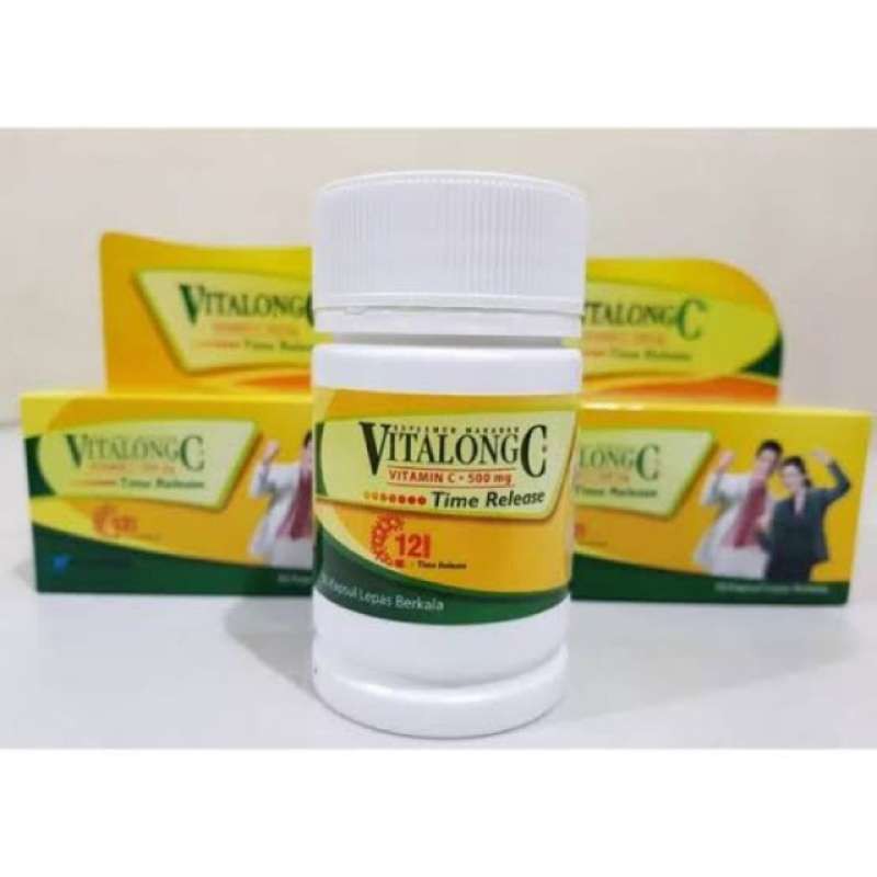 Original!! Vitalong C Botol Isi 30 Kapsul Vitamin C Aman di Lambung Tahan Lama 12 Jam Timed Release