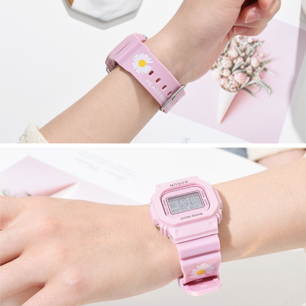 ✅Grosir Jam Senen -  Jam Tangan Wanita Waterproof Digital Watch GD Same Paragraph Small Daisy Floral Motif Women