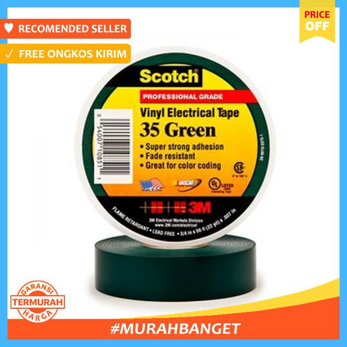 

Selotip & Double Tape - 3M Scotch 35 Vinyl Electrical Tape Green - Pengikat & Perekat