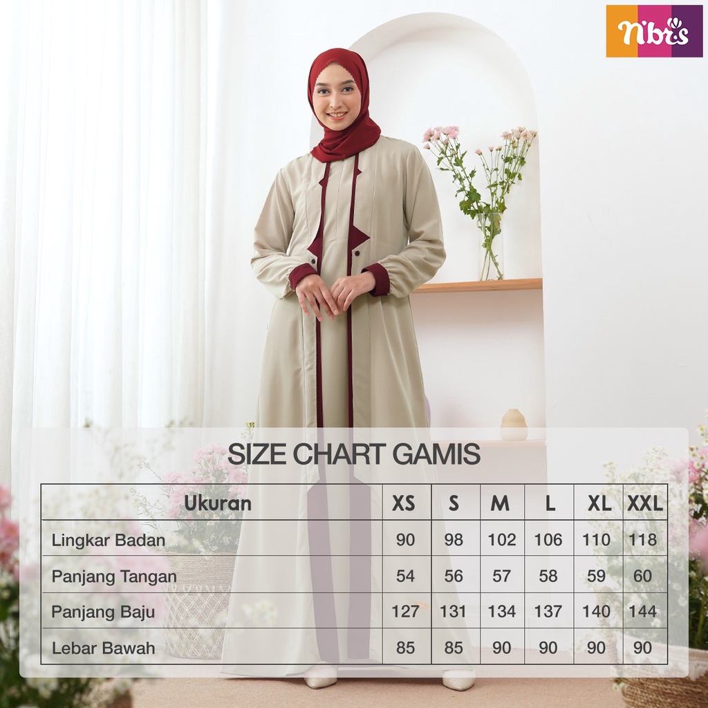 Nibras NB B89 Gamis Polos Combinasi Dua Warna Bahan Khosibo Dress Simple Model Terbaru