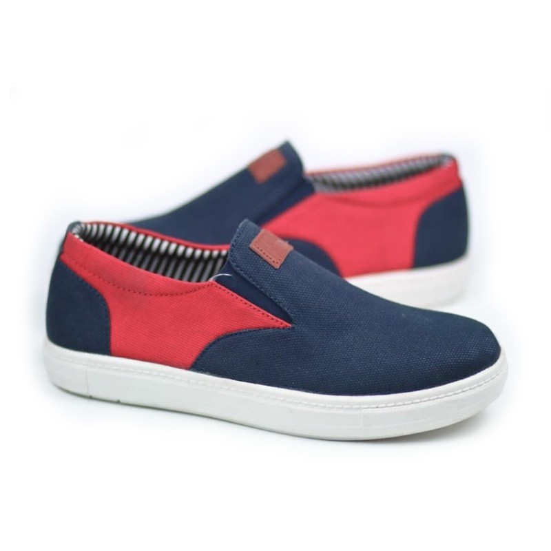 MORNINGBELL- SEPATU SLIP ON PRIA SANTAI MOJO NAVY MERAH