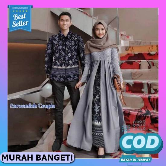 Couple Carita Batik Set Baju Couple Pasangan Muslim Lebaran Model Terbaru 2022 Set Couple Gamis Jumbo Ld 102 + Kemeja Batik Ld 110 Baju Set Couple Pasangan Kondangan Remaja Tunangan Couple Batik Sarwendah - Abu-Abu